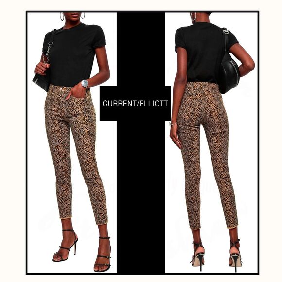 CURRENT/ELLIOTT NEW Glam Rock HIGH WAIST STILETTO Spotted Leopard Crop Jean 26/2 - Picture 3 of 12